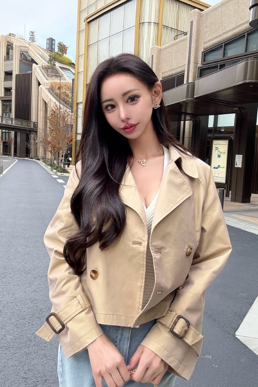 Drawer フロントポケット トレンチジャケット 36 ベージュ シルク昆 クロップドトレンチジャケット – Cocotte paris